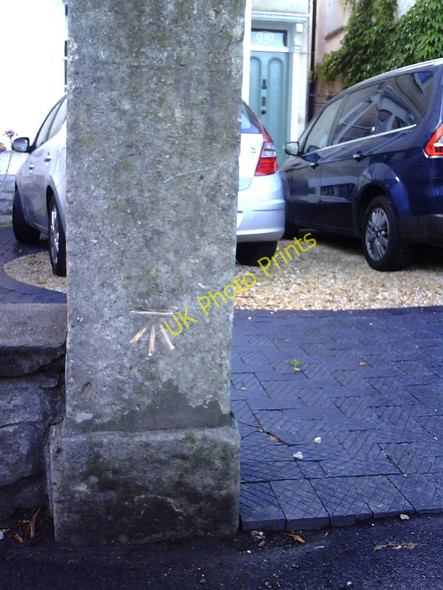 Photo 6"x4" Benchmark on gatepost at entrance to #120 Gloucester Road Bristol c2010