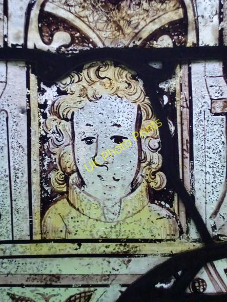 Photo 6"x4" Detail of early stained glass, Little Faringdon church Lechlade on Thames c2010