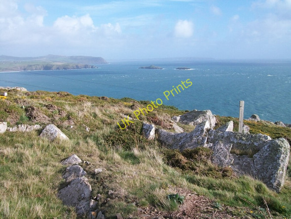 Photo 6"x4" Rock outcrops, rough pasture, and gorse on Pen y Cil head Uwchmynydd c2010