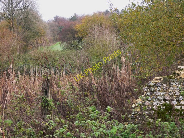 Photo 6"x4" Ruined wall and gatepost on Round Down South Harting c2010