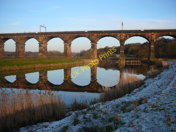 Photo 6"x4" Dutton Railway Viaduct on a still winter's afternoon Acton Bridge c2010