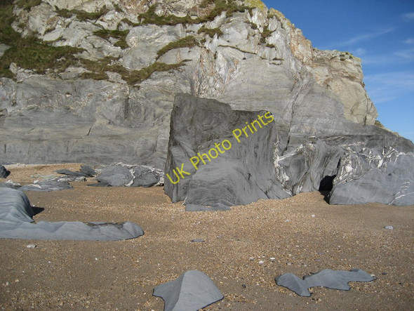 Photo 6"x4" Cliff face and rocks on sand at Beesands Torcross\/SX8242 c2011