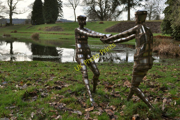 Photo 6"x4" Bob Walters' stainless steel people frolicking by the pond at Arlington Court Arlington\/SS6140 c2011