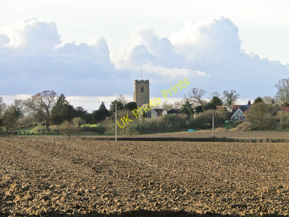 Photo 6"x4" Great Glemham church from across the fields Benhall Street c2011