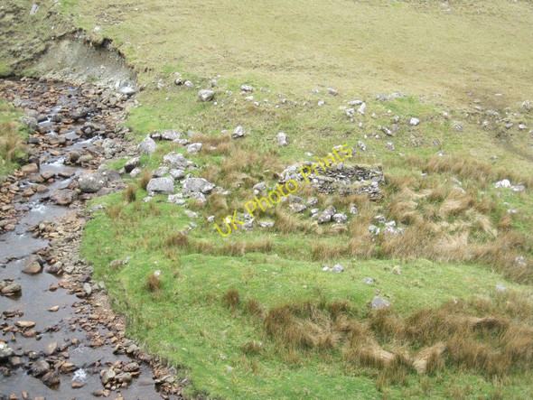 Photo 6"x4" River Glenlaur on the eastern slope of the Sheeffry Hills, with small stone sheep-pen Drummin\/L9371 c2010