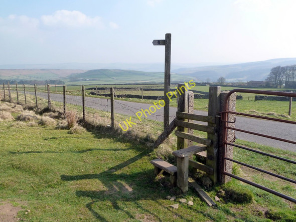 Photo 6"x4" Stile and footpath sign near Abney Grange Camphill\/SK1878 c2011