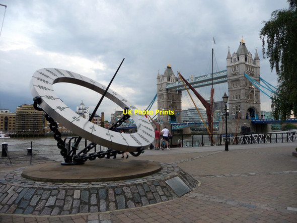 Photo 6"x4" Sundial, Sailing Barge and Tower Bridge, London London c2011
