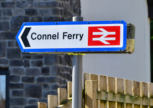 Photo 6"x4" Signpost to railway station Connel c2011