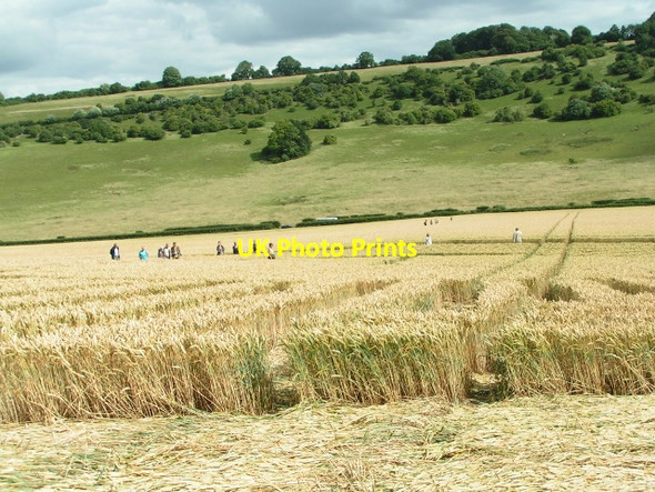Photo 6"x4" Crop circle and visitors at Fosbury Vernham Bank c2010