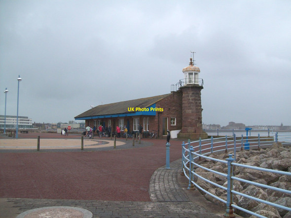 Photo 6"x4" Cafe and lighthouse on the stone jetty, Morecambe Morecambe c2011