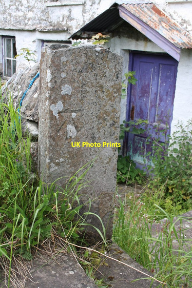 Photo 6"x4" Benchmark on gatepost at entrance to derelict house Dent\/SD7086 c2011