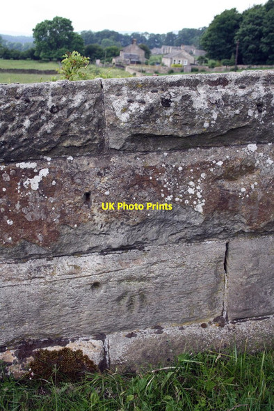 Photo 6"x4" Benchmark on Scallow Bank Lane railway bridge Castle Bolton c2011