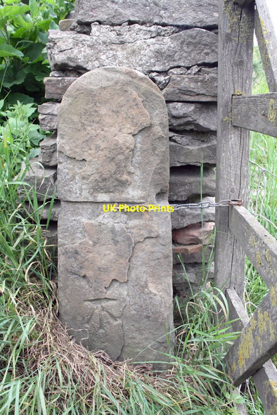 Photo 6"x4" Gatepost with 1845 benchmark at Oaktree Farm West Witton c2011
