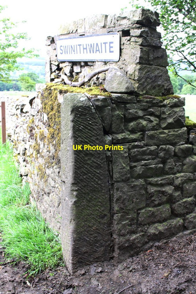 Photo 6"x4" Benchmark on wall at village entrance Swinithwaite c2011