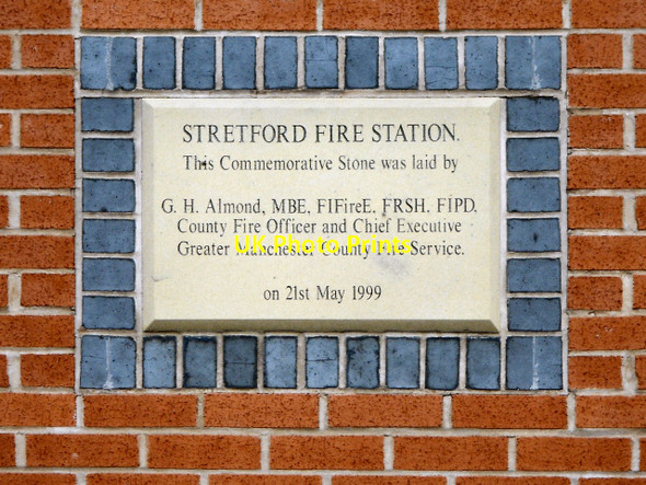 Photo 6"x4" Stretford Fire Station Commemorative Stone Stretford\/SJ7994 c2011