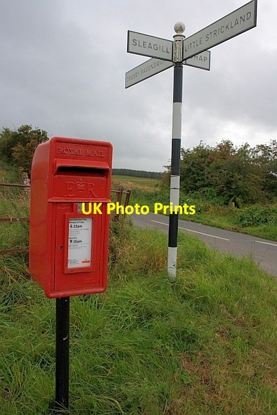 Photo 6"x4" Postbox and road sign Little Strickland c2011