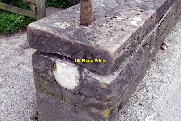 Photo 6"x4" Benchmark on cattle grid wall at Dykesfield Farm Boustead Hill c2011