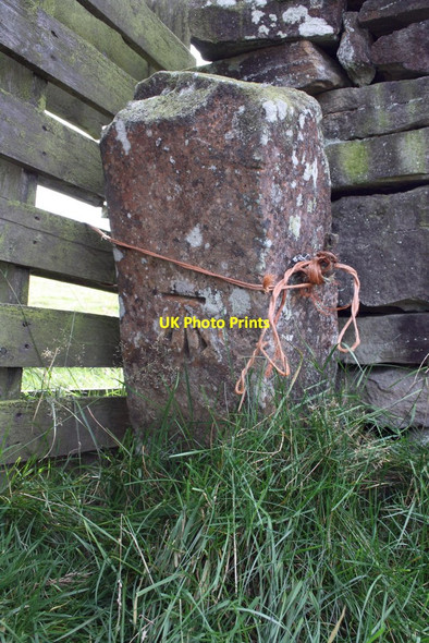 Photo 6"x4" Benchmark on gatepost on SE side of Flint Lane West Witton c2011