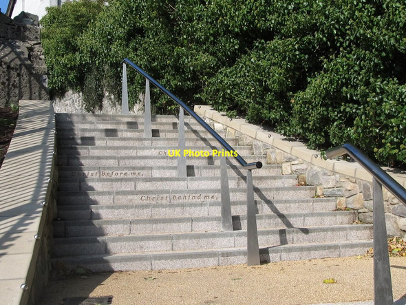 Photo 6"x4" Well known words of St Patrick on the steps climbing up to English Street Downpatrick c2011