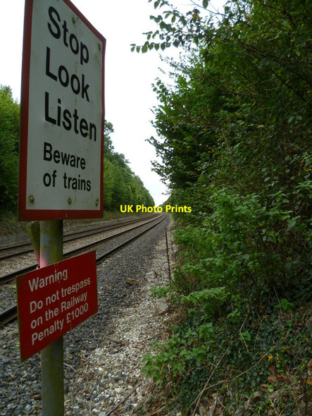 Photo 6"x4" Sign where footpath crosses railway north of Lynch Foxdown c2011
