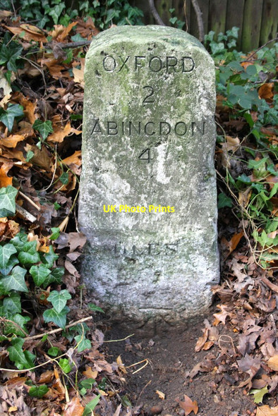Photo 6"x4" Milestone on Hinksey Hill with benchmark at bottom South Hinksey c2011