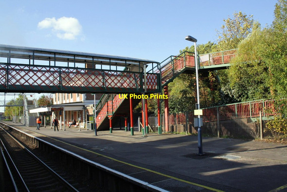 Photo 6"x4" St Denys railway station: platform and footbridge Southampton c2011