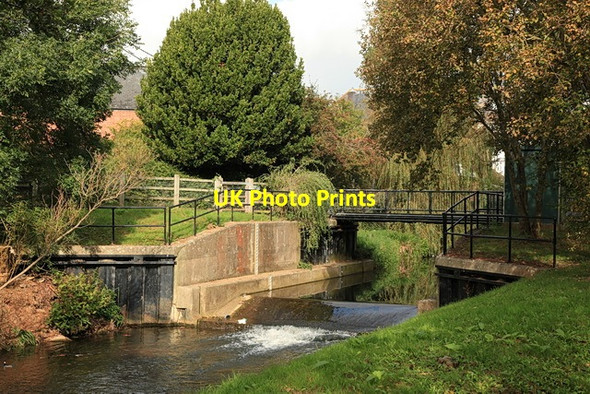 Photo 6"x4" Weir and footbridge, River Asker, Bridport Bridport c2011