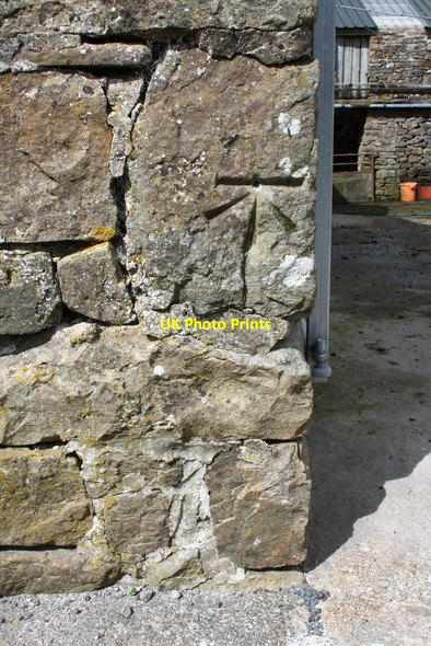 Photo 6"x4" Benchmark on barn at High Force farm Countersett c2011