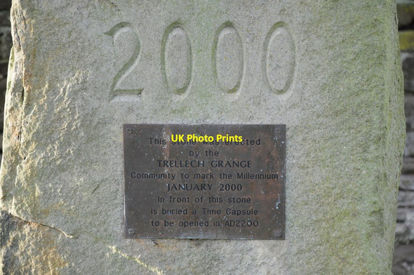 Photo 6"x4" Plaque on Millennium Stone Trelleck Grange c2011