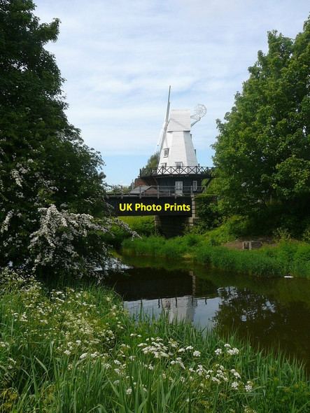 Photo 6"x4" Railway bridge over River Tillingham in Rye and weatherboarded windmill Rye c2011