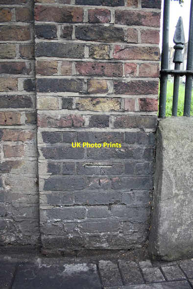 Photo 6"x4" Benchmark on reservoir wall, Pentonville Road London c2011