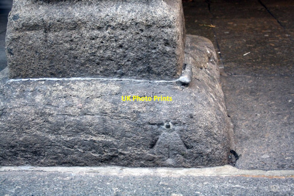 Photo 6"x4" Weathered benchmark on Guildhall pillar Exeter c2011