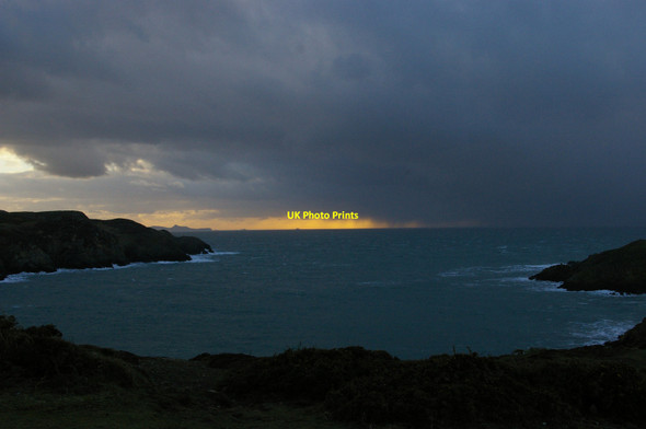 Photo 6"x4" Carreg Onnen Bay, from Strumble Head: storm shower approaching Trefasser c2012