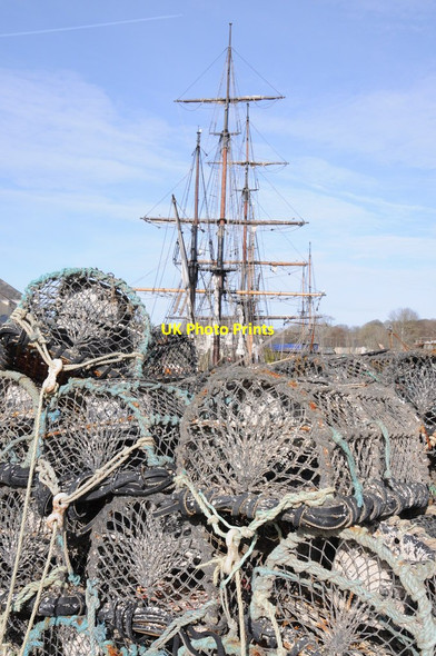 Photo 6"x4" Lobster pots and a tall ship St Austell c2012