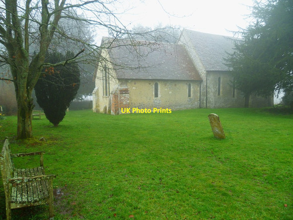 Photo 6"x4" Up Marden church on a misty morning Up Marden c2012