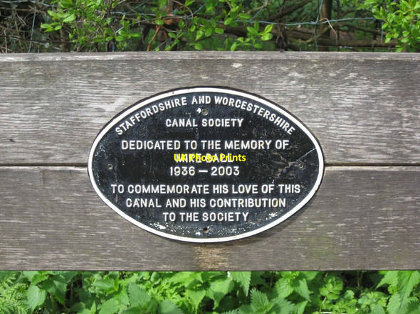 Photo 6"x4" Plaque on seat by the Staffs & Worcs Canal, near Whittington Horse Bridge Whittington\/SO8582 c2012