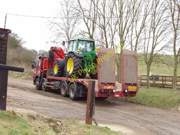 Photo 6"x4" Tractor on low loader, near Chalfont St Giles Stratton Chase c2006