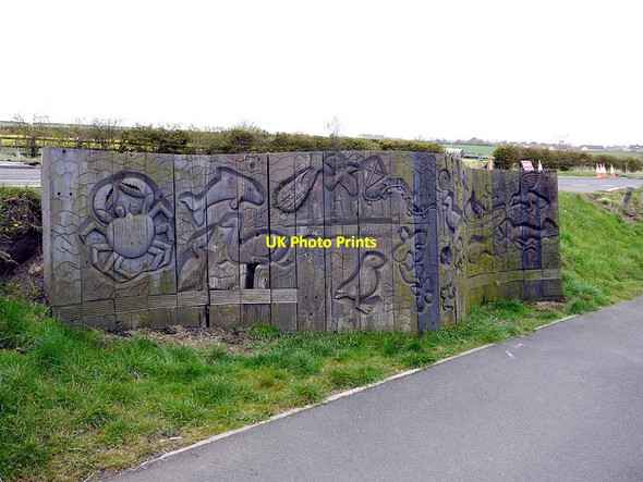 Photo 6"x4" Carved wood panel by River Coquet Weir Amble c2012