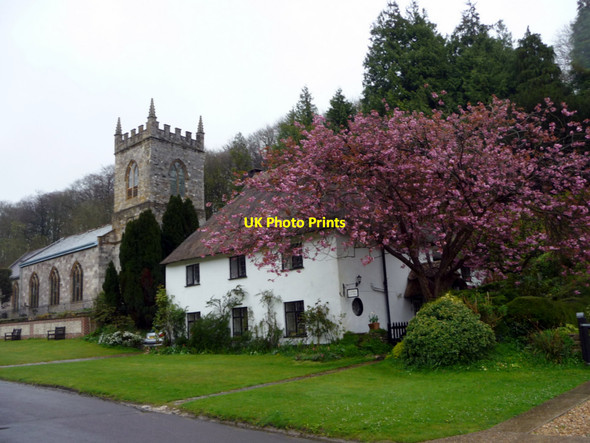 Photo 6"x4" Thatched House and Church of St James, Milton Abbas, Dorset Milton Abbas c2012