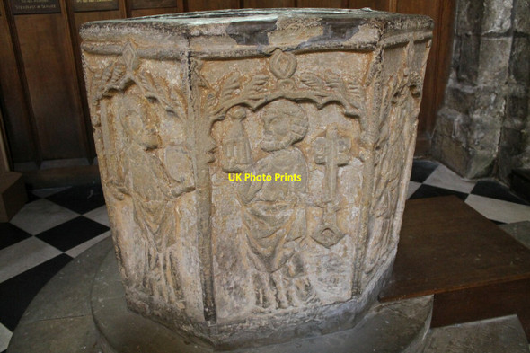 Photo 6"x4" 14th C. Font, All Saints' church, Bakewell Bakewell c2012