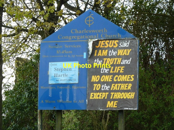 Photo 6"x4" Charlesworth Congregational Church, Nameboard Glossop c2012