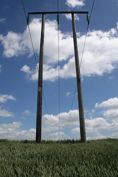 Photo 6"x4" Power over wheat field Baughton c2008