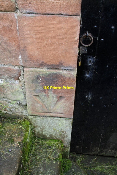 Photo 6"x4" Benchmark on St Nicholas Church Lazonby c2012