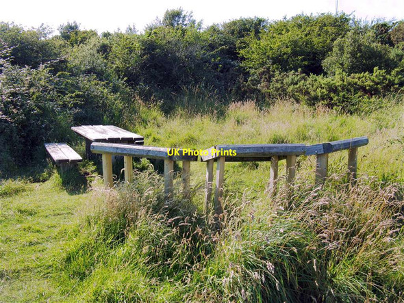Photo 6"x4" Picnic table and information boards on Mumbles Hill Kna c2012