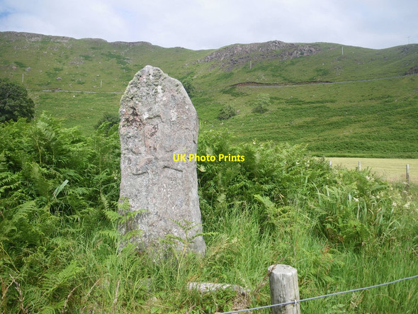 Photo 6"x4" Christian Cross slab with mountains beyond Cladh Chiarain c2012