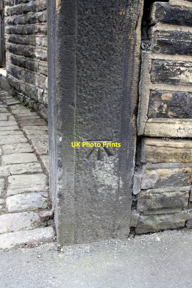 Photo 6"x4" Benchmark on gatepost at entrance to #187 Oakworth Road Keighley c2012