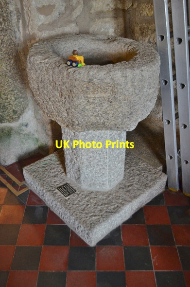 Photo 6"x4" Zennor Church - Norman font Trewey c2012