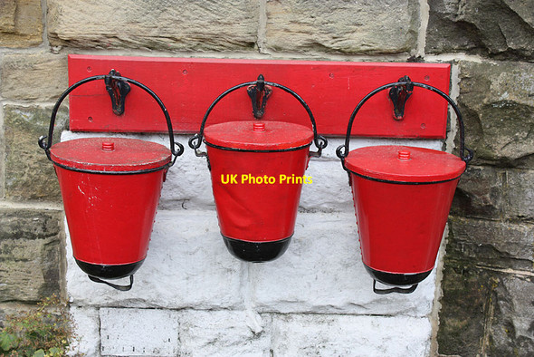 Photo 6"x4" Fire buckets, Goathland station platform Goathland c2012