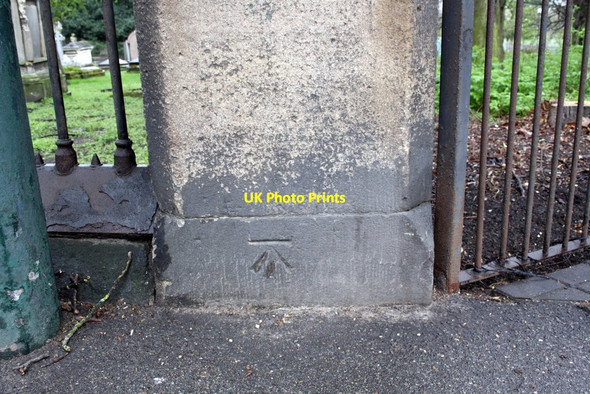 Photo 6"x4" Benchmark on Mansfied Road cemetery wall pier Nottingham\/SK5641 c2012