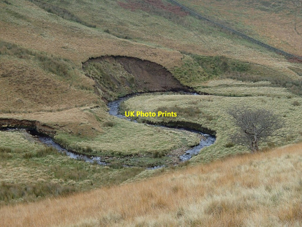 Photo 6"x4" Shelf Brook, meander and landslip Old Glossop c2012